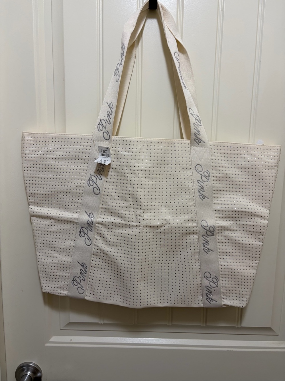 PINK Victoria's Secret Cream Perforated Tote with Script Straps